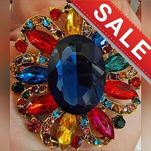 #Vintage Vibrant 2x2 #Brooch Multicolor Burst Rhinestone Gold Tone Open-Back